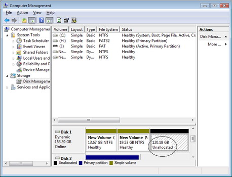 A partition was deleted and the space is now marked as Unallocated