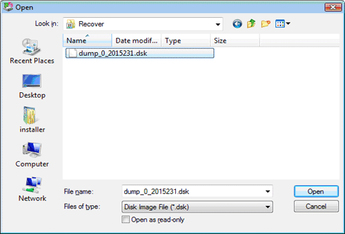 Select the disk image file for loading 